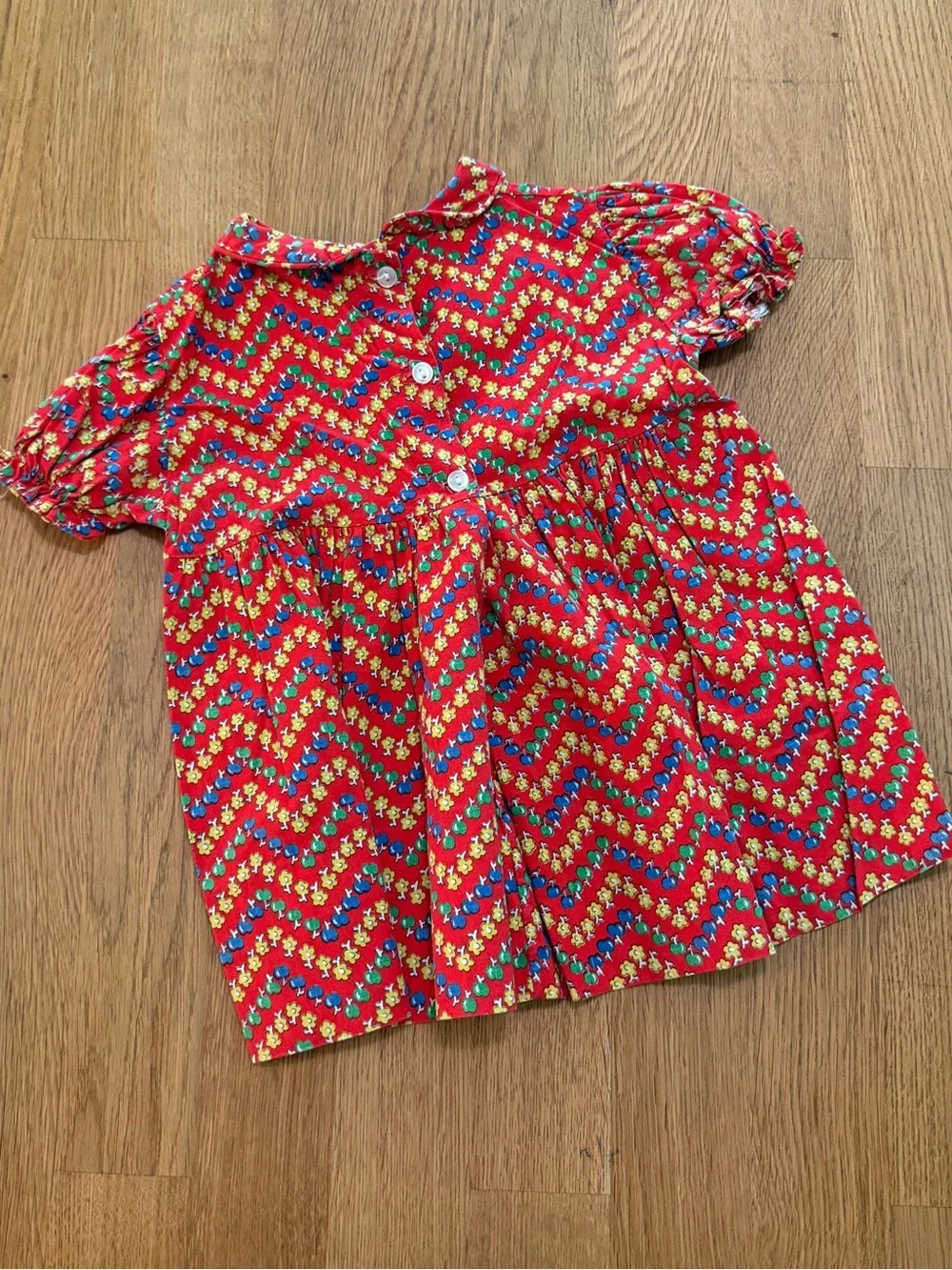 Vintage Fawn Togs 18 MONTHS Red 100% Cotton Floral Fruit Print Dress